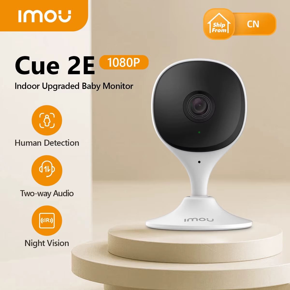 IMOU Cue 2E 2MP Wi-Fi IP камера – нічне бачення, AI-виявлення людини, мікрофон, моніторинг для дому та дітей