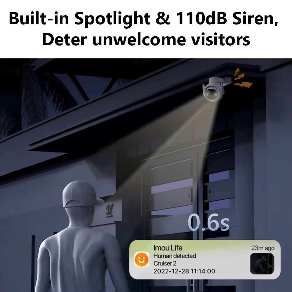 IMOU Cruiser 2 5MP 3K вулична Wi-Fi камера з AI-стеженням, детекцією людей/авто, поворотом 360°, IP66 та двостороннім аудіо