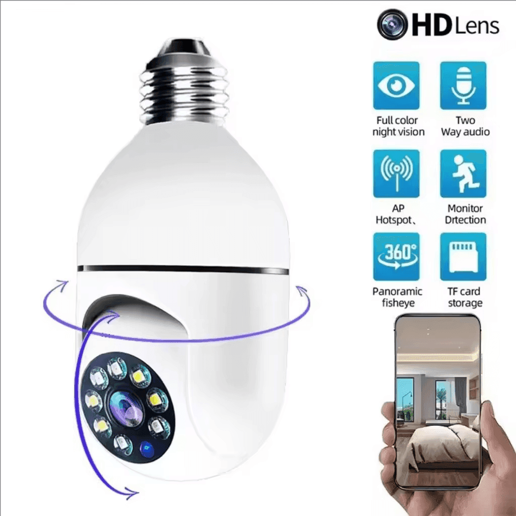 Лампова Wi-Fi камера E27 1MP з автоматичним стеженням та кольоровим нічним баченням
