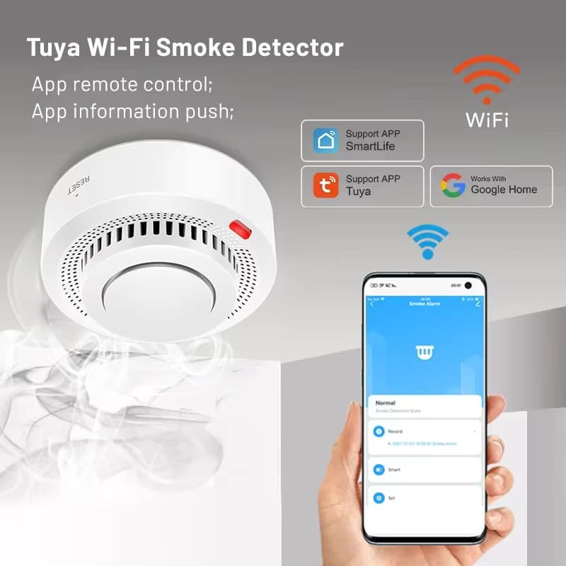 Tuya Smart WiFi датчик диму YG400A | 85дБ сигналізація, SmartLife APP, Google Assistant, CE/FCC/RoHS