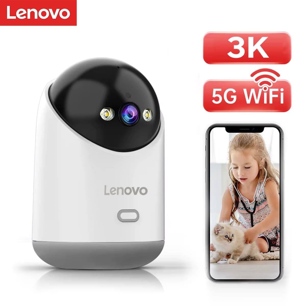 Lenovo 3K WiFi Smart Camera - домашня IP-камера з автотрекінгом, кольоровим нічним баченням і підтримкою 2.4/5G Wi-Fi