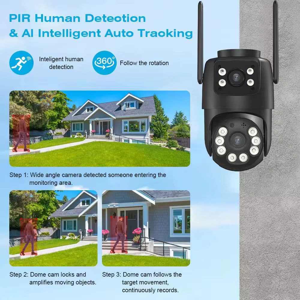 BELIA 4K 8MP Wi-Fi Камера Спостереження з Подвійним Об’єктивом, AI-Виявленням і PTZ Zoom