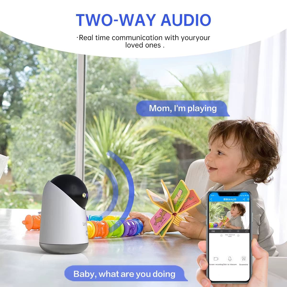 Lenovo 5MP Wi-Fi камера для дому | Кольорове нічне бачення, автостеження, двосторонній аудіозв’язок, PTZ 355°/90°