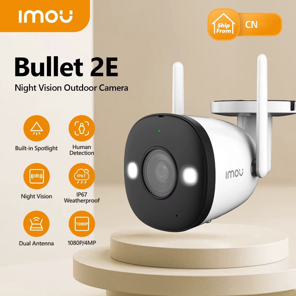IMOU Bullet 2E 4MP - вулична Wi-Fi камера з прожектором, кольоровим нічним баченням та захистом IP67