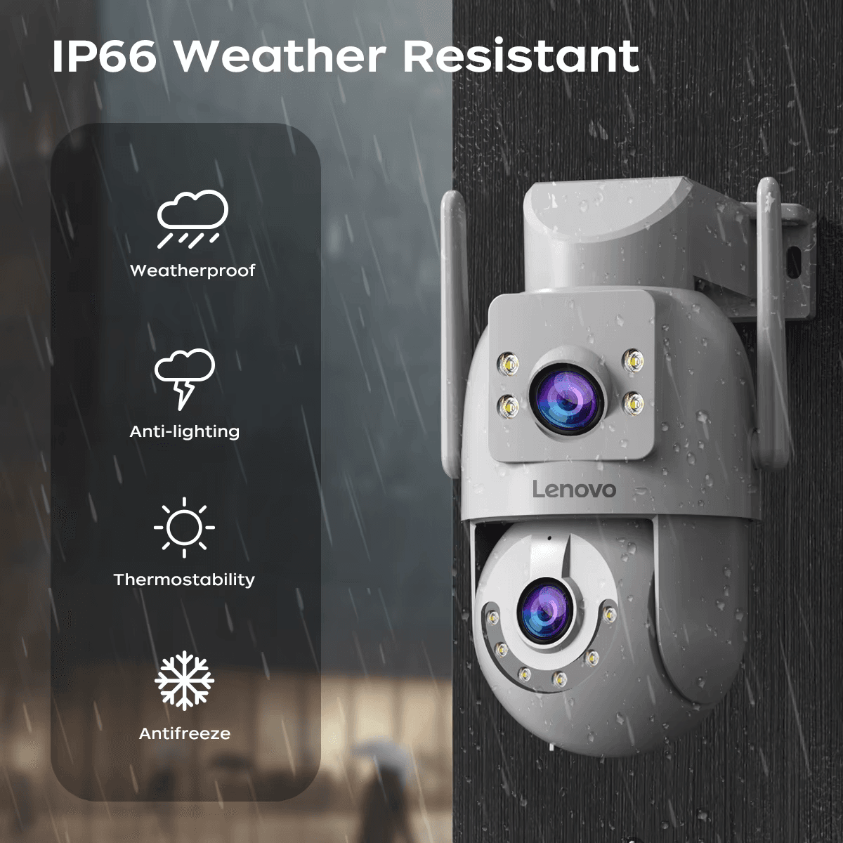 Lenovo 4K Wi-Fi PTZ камера - подвійна лінза, автостеження, нічне бачення, захист IP66