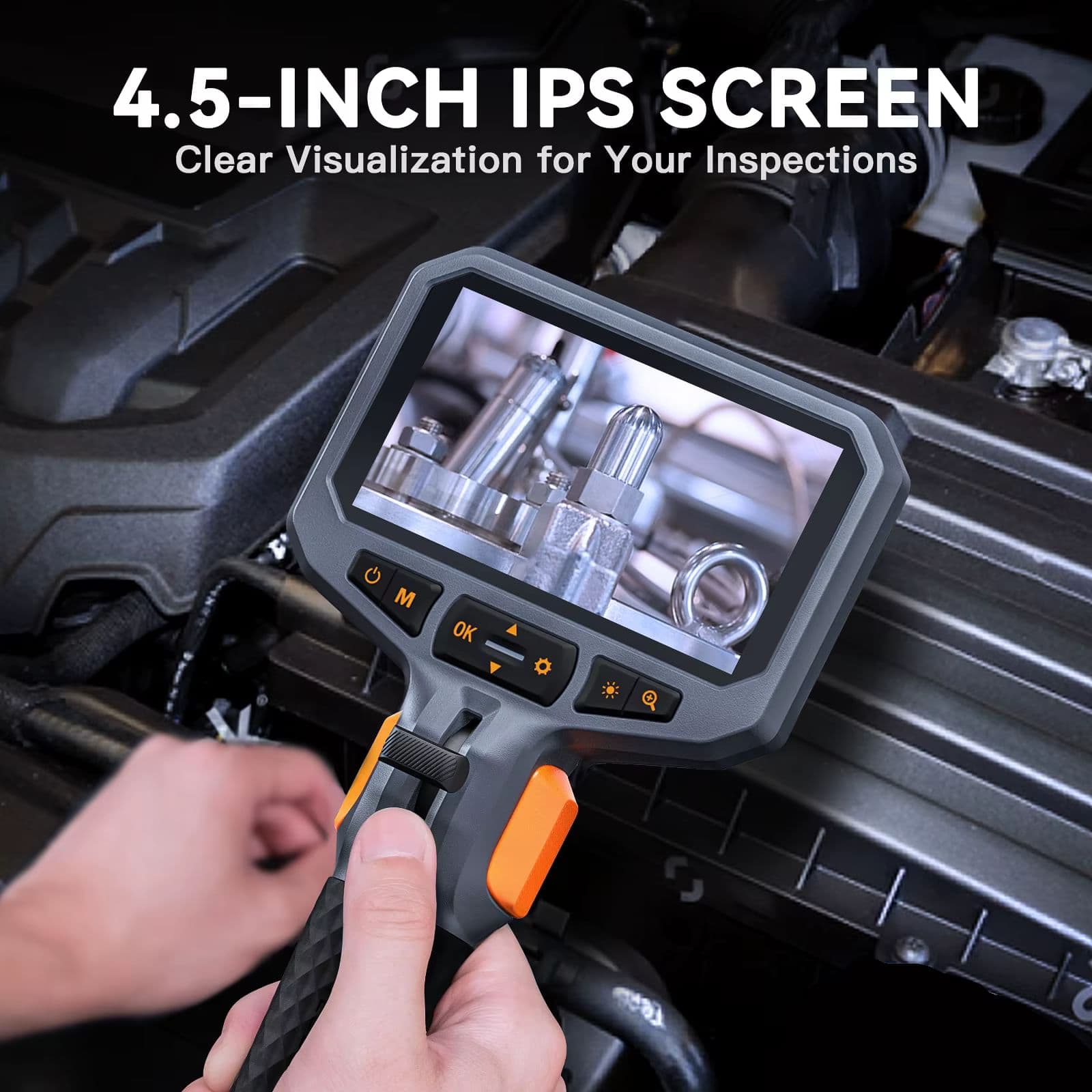 Teslong TD450S 5.5мм артикульований ендоскоп | 1080P, 4.3" IPS екран, нержавіюча трубка 1м, двостороннє керування 360°