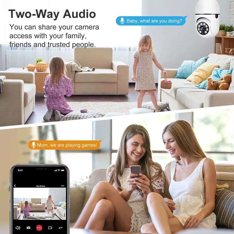 Лампова Wi-Fi камера E27 2MP з кольоровим нічним баченням та автоматичним стеженням за людиною