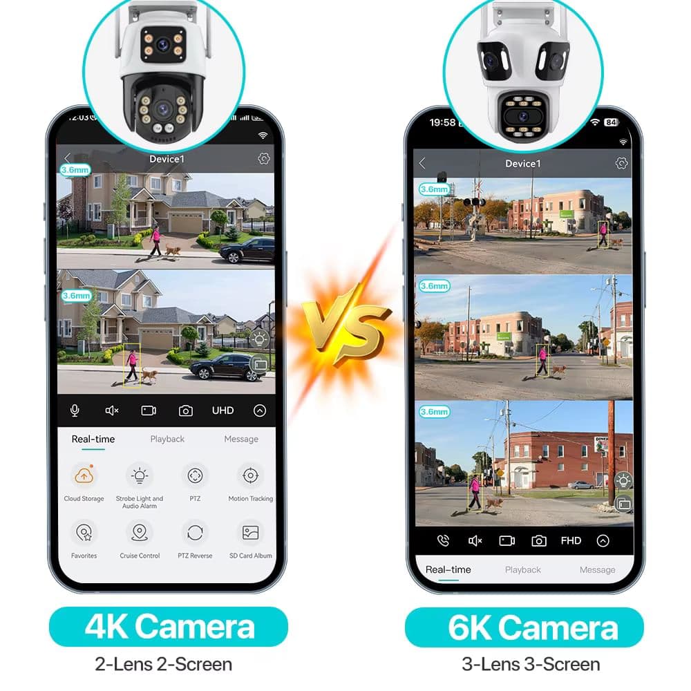 6K Wi-Fi IP Камера Спостереження з Трьома Лінзами, AI-Відстеженням і Кольоровим Нічним Баченням
